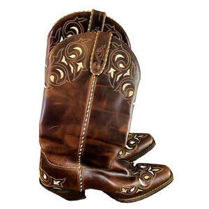 Durango Western Brown Leather Womens 12" Cowboy Boots Size 6 M